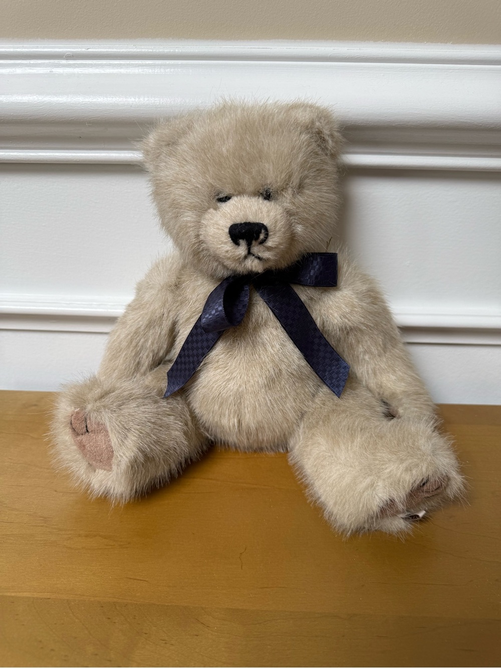 Boyds Bears Beige Plush Teddy with Navy Ribbon